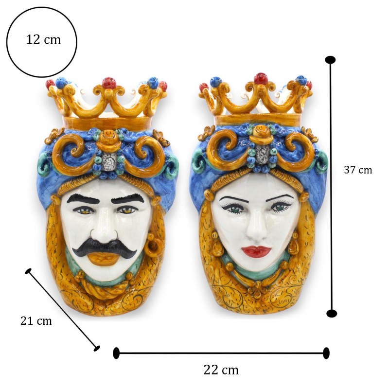 Caltagirone Moor's Head h 37 cm approx. (1 Unit) Crown, turban and applications - 