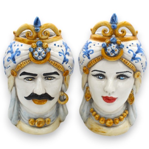 Sicilianska mörkbruna huvuden (par) h ca 25 cm Caltagirone keramik, krona och turban - 