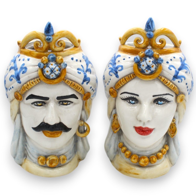 Cabeças sicilianas marrom-escuras (par) h aprox. Cerâmica Caltagirone, Coroa e Turbante - 