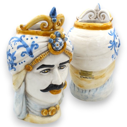 Sicilianska mörkbruna huvuden (par) h ca 25 cm Caltagirone keramik, krona och turban -  2