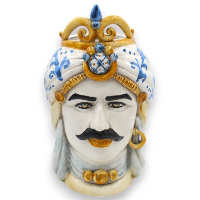 Siciliaanse donkerbruine koppen (paar) h ca. 25 cm Caltagirone keramiek, kroon en tulband - 