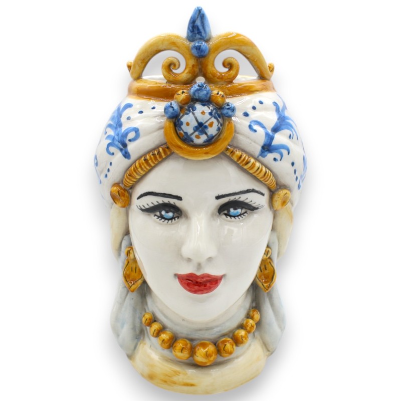 Têtes siciliennes brun foncé (paire) h environ 25 cm. Céramique Caltagirone, Couronne et Turban - 