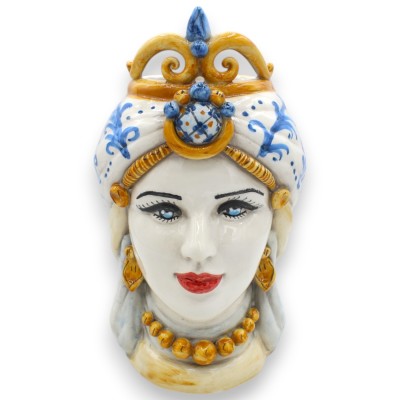 Teste di moro Siciliane (coppia) h 25 cm ca. ceramica Caltagirone, Corona e Turbante - 