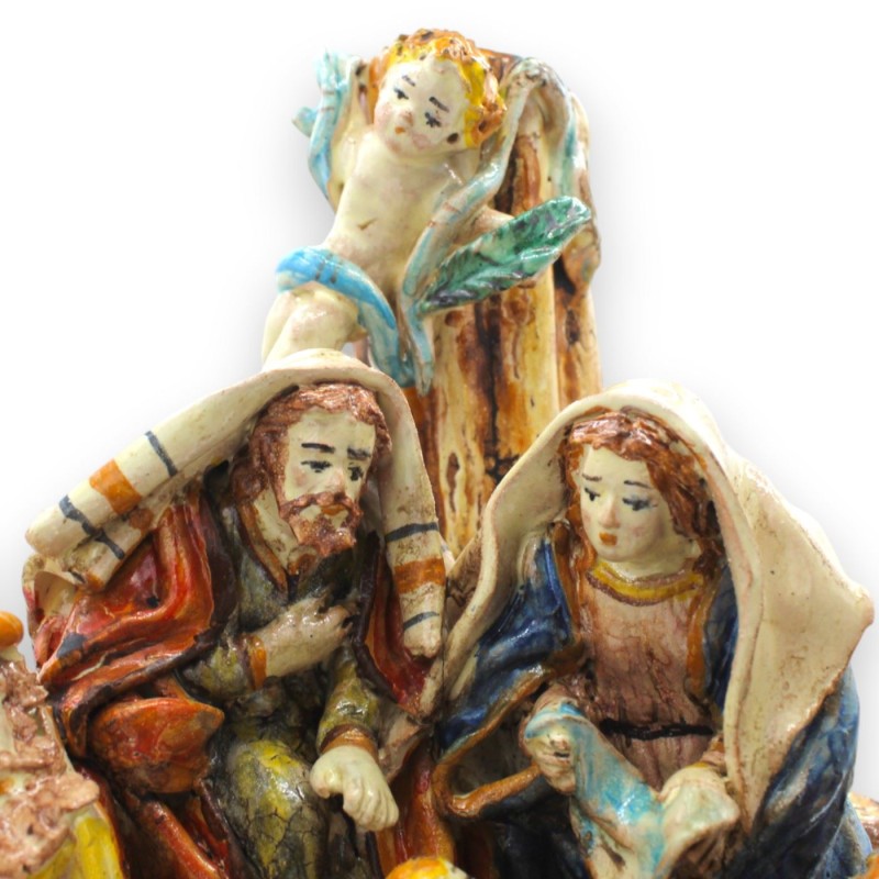 Crèche de la Sainte Famille, Nativité sur Globe h 34 x 20 cm environ. Céramique Caltagirone, pleine de personnages - 