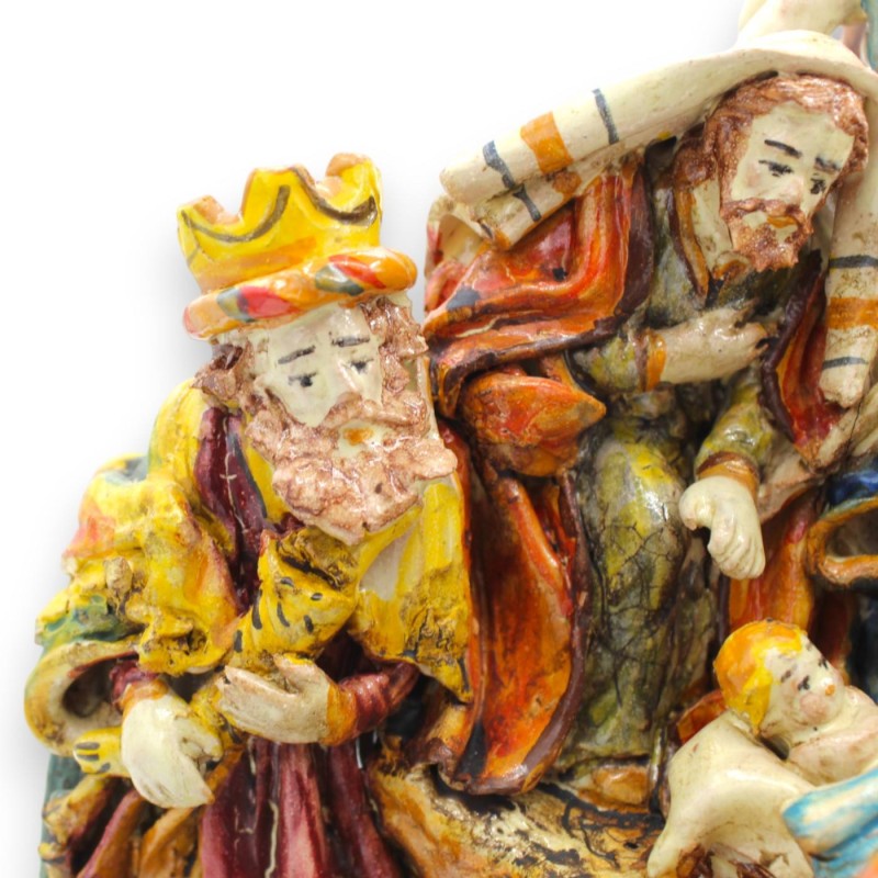 Crèche de la Sainte Famille, Nativité sur Globe h 34 x 20 cm environ. Céramique Caltagirone, pleine de personnages - 