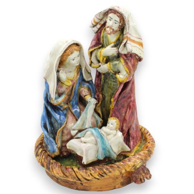 Heliga familjens julkrubba, julkrubba på sladdfot h 28 x 20 cm ca. Caltagirone keramik - 