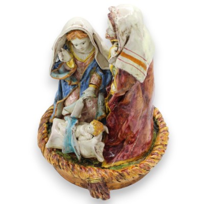 Heliga familjens julkrubba, julkrubba på sladdfot h 28 x 20 cm ca. Caltagirone keramik - 