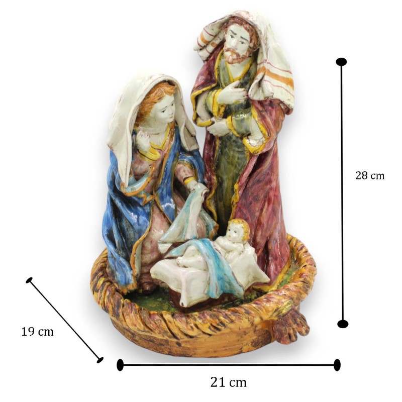 Heliga familjens julkrubba, julkrubba på sladdfot h 28 x 20 cm ca. Caltagirone keramik - 