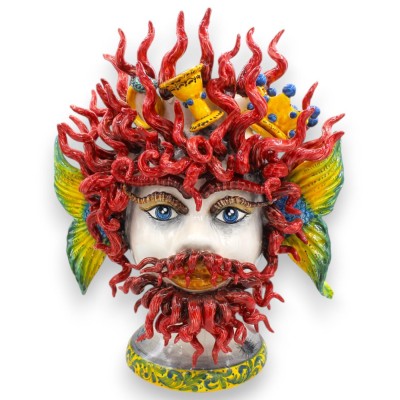 Colapesce-Modell, dunkelbrauner Kopf, sizilianische Legende, aus feiner Keramik, ca. 40 cm hoch. Mit Reliefapplikationen