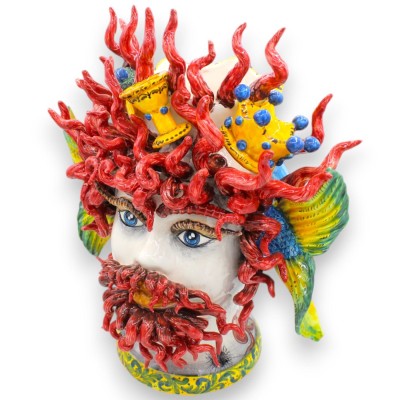 Modèle Colapesce tête marron foncé, Légende sicilienne, en céramique fine, environ h 40 cm. Avec applications et décorat