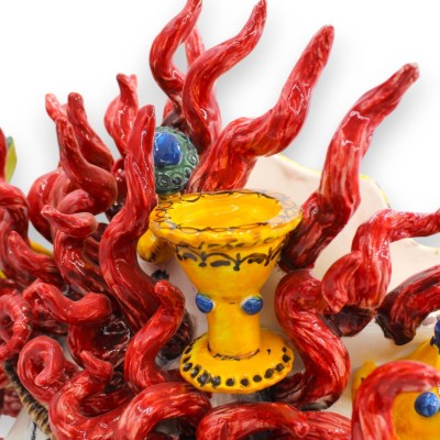 Moor's head model Colapesce, Sicilian Legend, in fine Ceramic, h 40 cm approx. With applications and decorations in reli