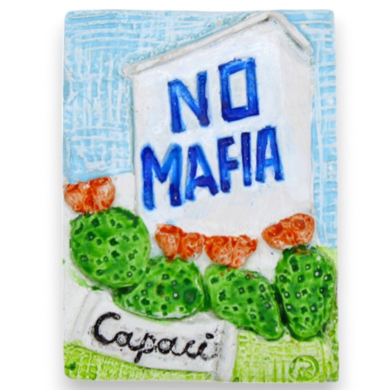 Siciliaanse keramische magneet, h ca. 7 cm. Capaci-gebouw "Geen maffia". - 