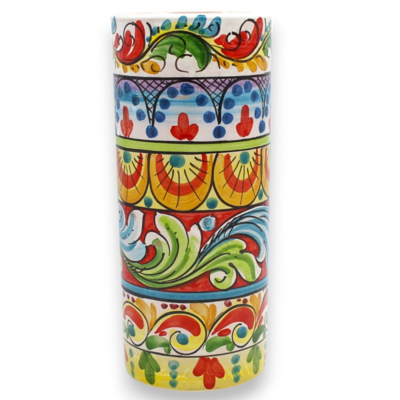 Porta mestoli in ceramica Caltagirone, h 22 x Ø 10 cm ca. Multi decoro - 