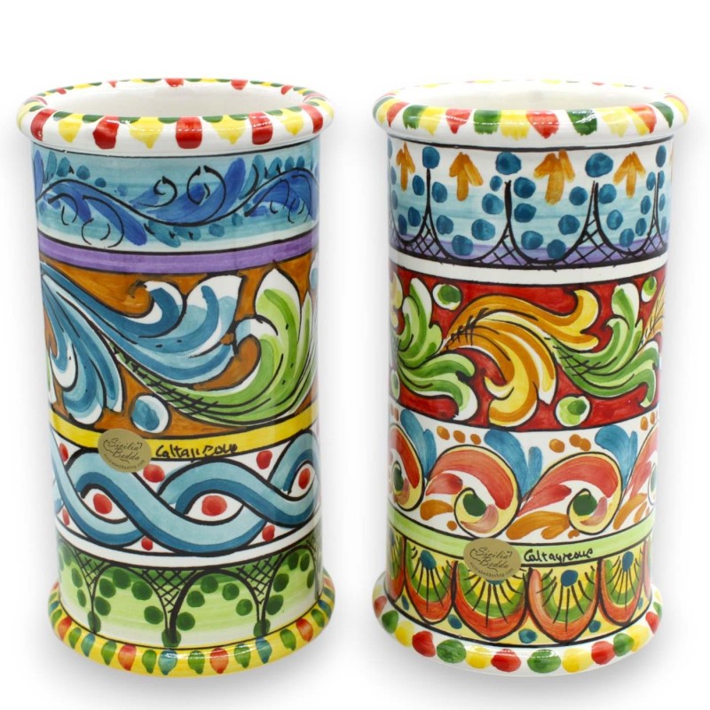 Caltagirone keramisk skänkhållare, h 20 x Ø 10 cm ca (1 st) med bård, multidekoration - 