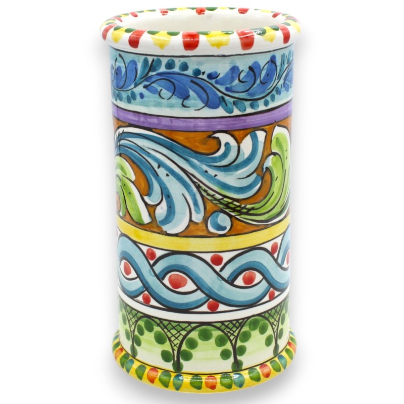 Porta-concha de cerâmica Caltagirone, h 20 x Ø 10 cm aprox (1 unidade) com borda, multidecoração - 