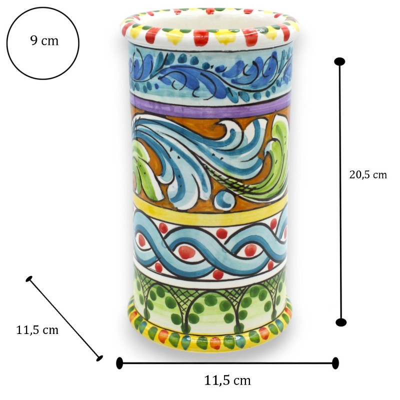 Porta-concha de cerâmica Caltagirone, h 20 x Ø 10 cm aprox (1 unidade) com borda, multidecoração - 