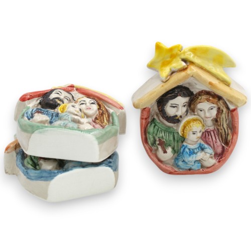 Médaillon sur pied Crèche, h 9 x 8 cm environ (1pc) Céramique Caltagirone, Couleur aléatoire -  2