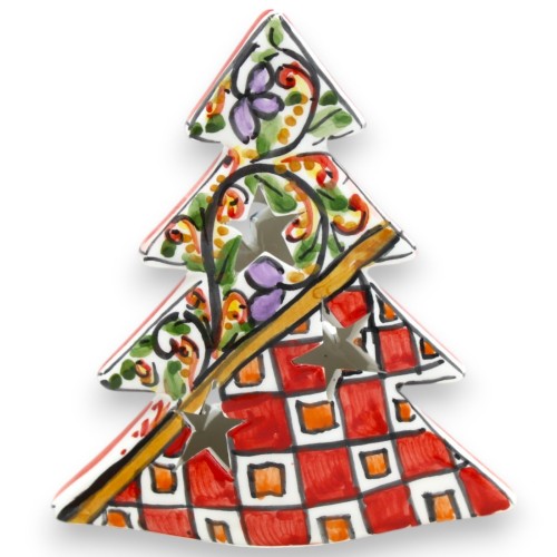 Sapin de Noël de style moderne, autoportant, en céramique Caltagirone, h env. perforé et multi-décoré - 
