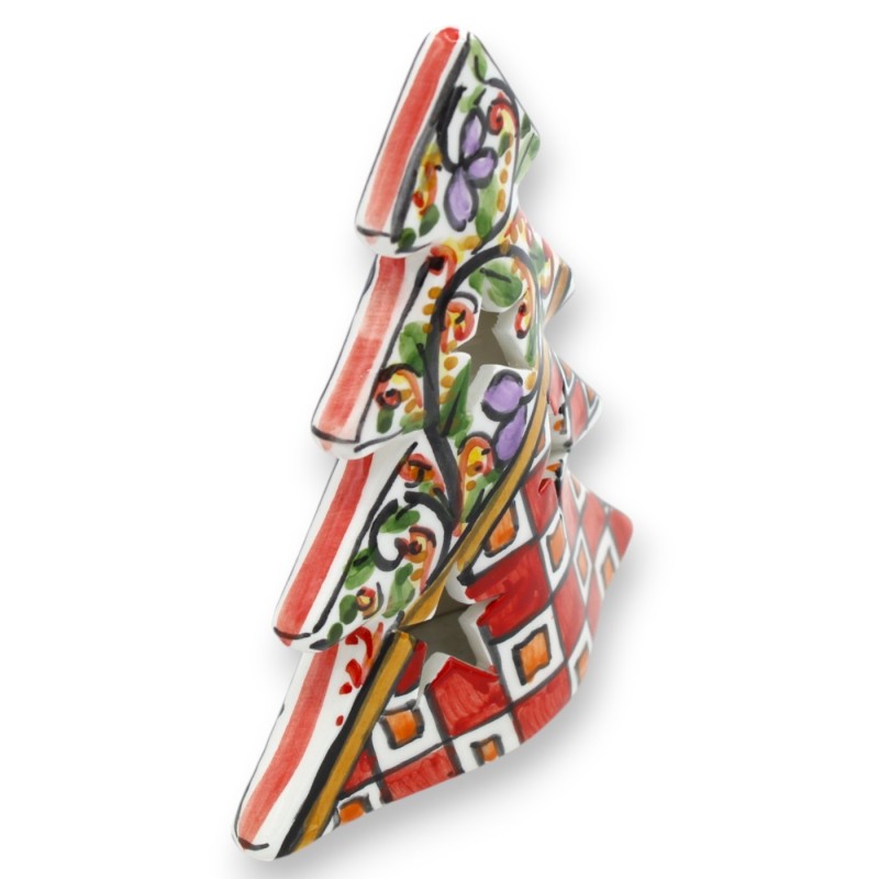 Modern style Christmas tree, free-standing, Caltagirone ceramic h 12 cm approx. perforated and multi-decorated - 