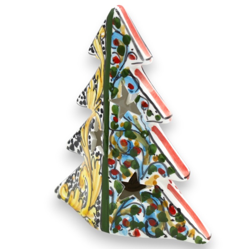Modern style Christmas tree, free-standing, Caltagirone ceramic h 12 cm approx. perforated and multi-decorated - 