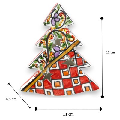 Albero di Natale in stile moderno, da appoggio, ceramica Caltagirone h 12 cm ca. traforato e multi-decoro - 