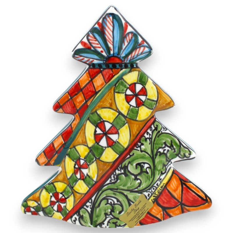 Julgran i modern stil, fristående, Caltagirone keramik h 20 x 20 cm ca. multi-dekoration - 