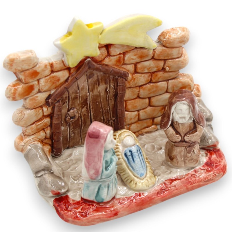 Hüttenkrippe H 10 x B 12 cm ca. Caltagirone-Keramik, Reliefdekorationen und MD1-Anwendungen - 