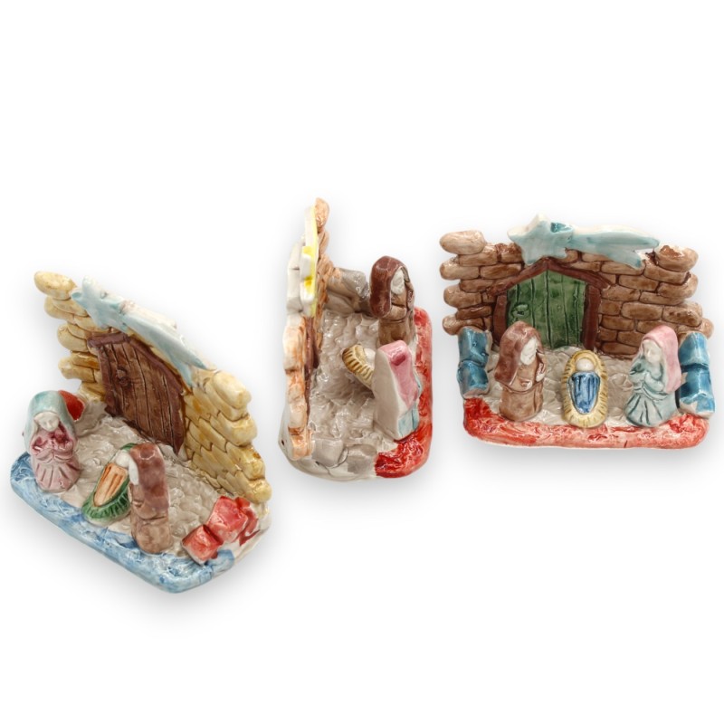 Nativity scene Hut h 10 x W 12 cm approx. Caltagirone ceramic, embossed decorations and MD1 applications - 