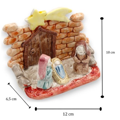 Nativity scene Hut h 10 x W 12 cm approx. Caltagirone ceramic, embossed decorations and MD1 applications - 