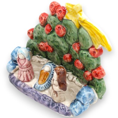 Presépio de figo da Índia altura 12 x L 13 cm aprox. Cerâmica Caltagirone, decorações em relevo e aplicações MD2 - 