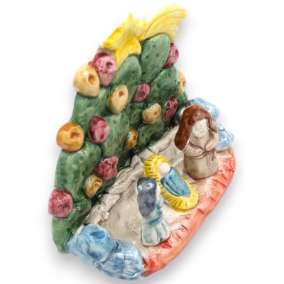 Ficodindia Nativity Scene h 12 x W 13 cm approx. Caltagirone ceramic, embossed decorations and MD2 applications - 