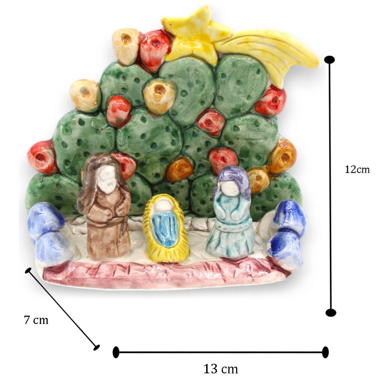 Feigenkaktus-Krippe, ca. H 12 x B 13 cm. Caltagirone-Keramik, Reliefdekorationen und MD2-Anwendungen - 