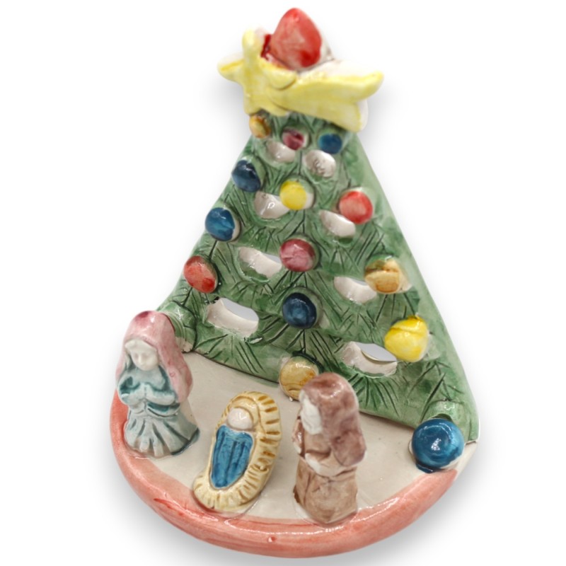 Nativity scene tree perforated, h 14 x W 12 cm approx. Caltagirone ceramic, embossed decorations and MD3 applications - 