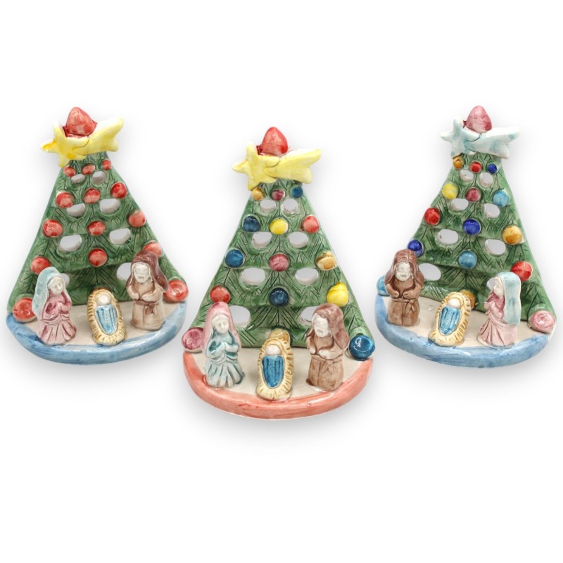 Geperforeerde kerststal, h 14 x B 12 cm ca. Caltagirone-keramiek, reliëfdecoraties en MD3-toepassingen - 