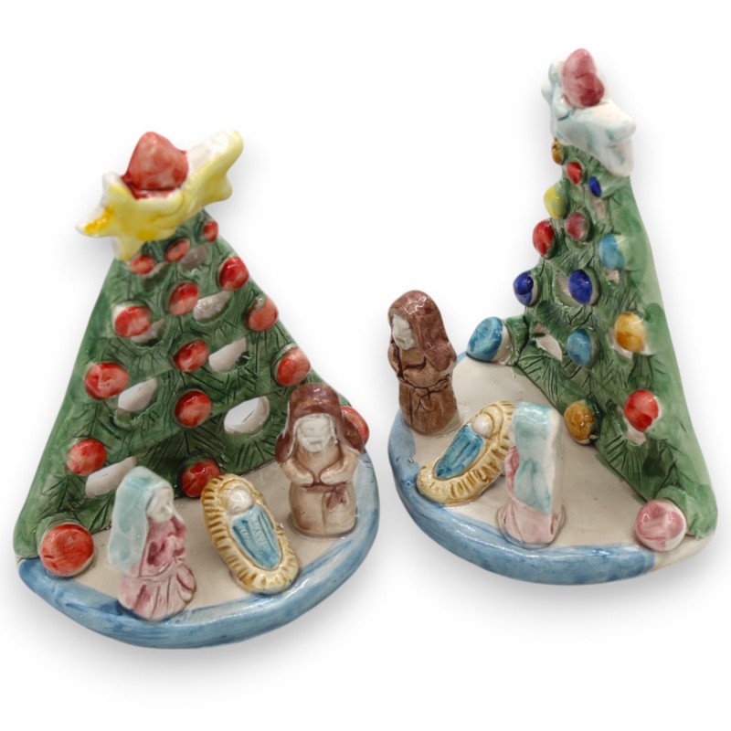 Presepe Albero traforato, h 14 x L 12 cm ca. ceramica Caltagirone, decori in rilievo e applicazioni MD3 - 