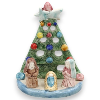 Geperforeerde kerststal, h 14 x B 12 cm ca. Caltagirone-keramiek, reliëfdecoraties en MD3-toepassingen - 