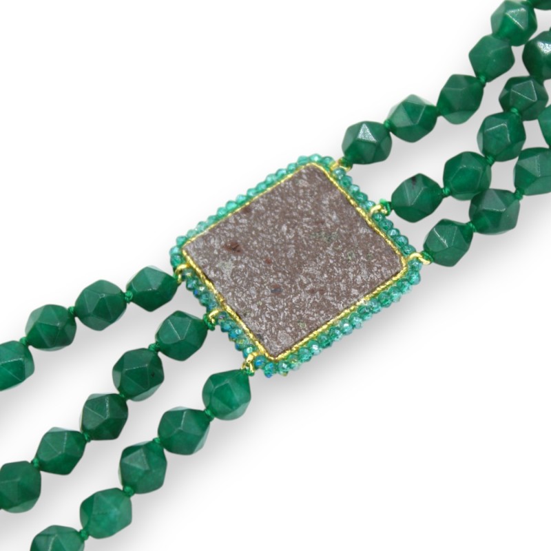 Handmade bracelet with triple green Agate thread, L 20 cm approx. lava stone tile and green majolica - 
