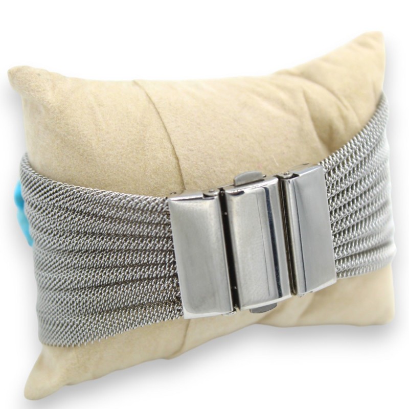 Handgefertigtes Bandarmband, L ca. 24 cm. Edelstahl-, Türkis- und Korallenpastenanwendungen - 