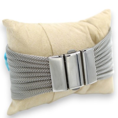 Handgemaakte bandarmband, L ca. 24 cm. Toepassingen van roestvrij staal, turkoois en koraalpasta - 