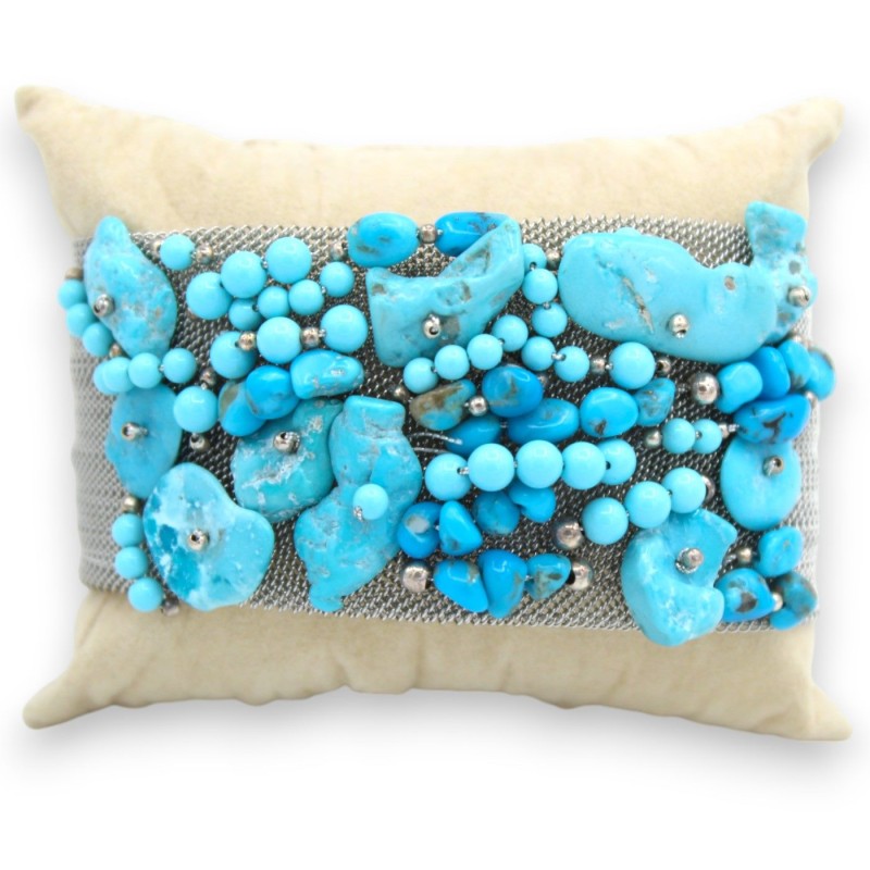 Handgjort bandarmband, L ca 24 cm. Applikationer för pasta av rostfritt stål, turkos - 