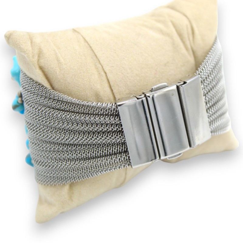 Handgjort bandarmband, L ca 24 cm. Applikationer för pasta av rostfritt stål, turkos - 
