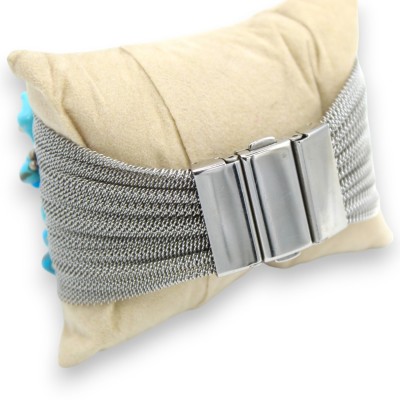 Handgjort bandarmband, L ca 24 cm. Applikationer för pasta av rostfritt stål, turkos - 