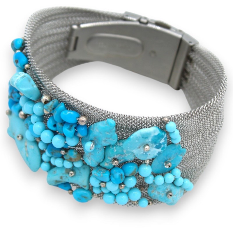 Handgjort bandarmband, L ca 24 cm. Applikationer för pasta av rostfritt stål, turkos - 