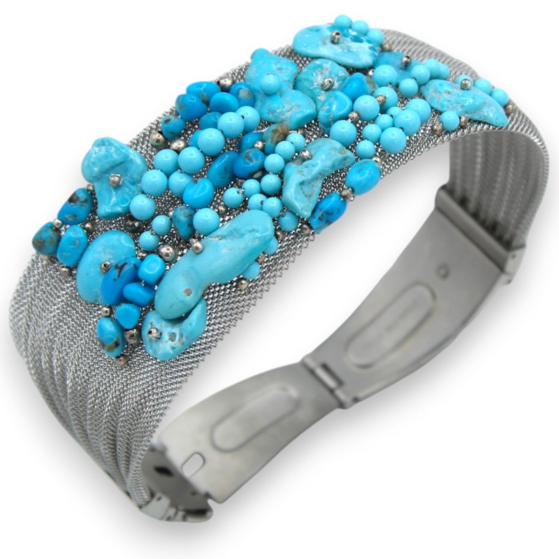 Handgjort bandarmband, L ca 24 cm. Applikationer för pasta av rostfritt stål, turkos - 