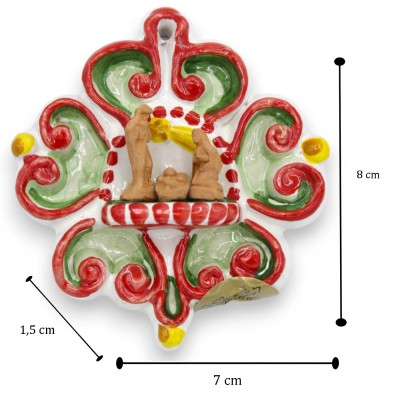 Bénitier sicilien en céramique, forme baroque avec Nativité, h 8 x 7 cm environ. (1 pièce) couleur aléatoire - 