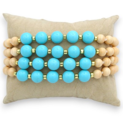 Handgemaakte armband, L 20 cm ca. met vier draden Turquoise en Cornelian Paste - 
