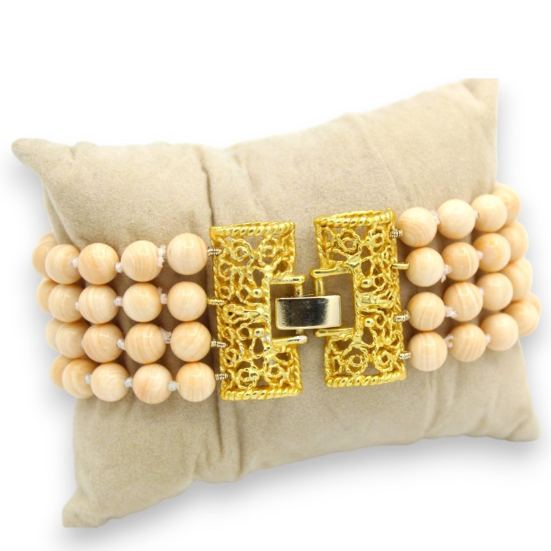 Handgefertigtes Armband, L ca. 20 cm. mit vier Fäden Türkis und Kornelkirschenpaste - 