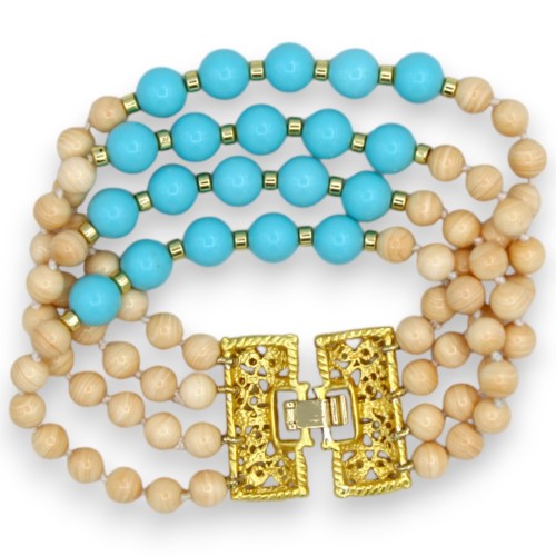 Handgemaakte armband, L 20 cm ca. met vier draden Turquoise en Cornelian Paste - 