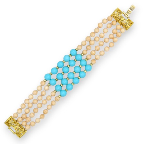 Handgemaakte armband, L 20 cm ca. met vier draden Turquoise en Cornelian Paste -  2