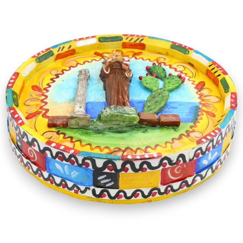 Fassdeckel zum Aufhängen, Ø ca. 40 cm. in Holz- und Gipsapplikationen, handbemalt - 